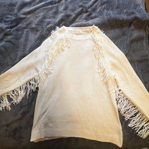Promesa White/Cream Fringe Sweater Size L